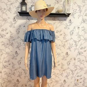 Off The Shoulder Chambray Mini Dress